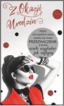 Karnet Urodziny damskie brokat - czerwone usta i czarne okulary BRW09