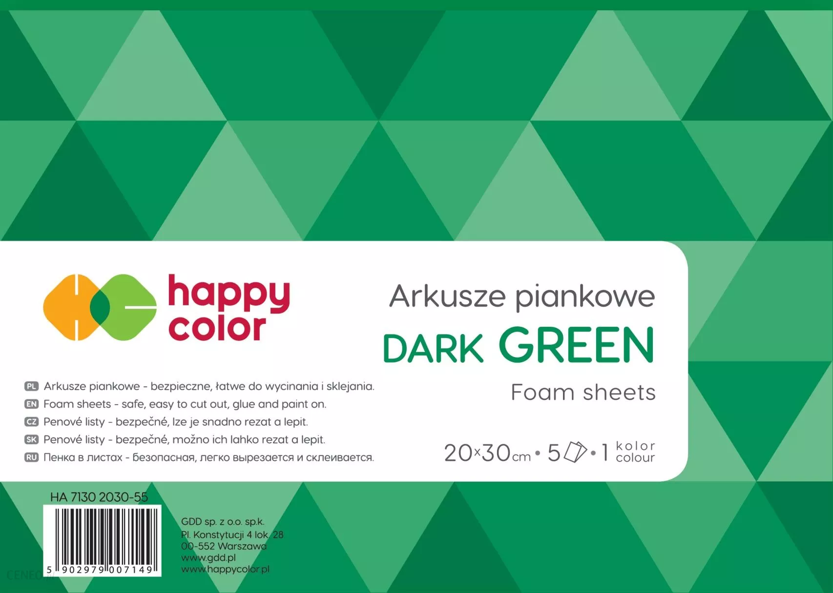 Arkusze piankowe Happy Color A4 5 arkuszy zielony ciemny