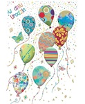 Karnet B6 Urodziny, kolorowe balony silver TS150