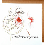 Karnet ręcznie robiony z drewienkiem kwadrat Serdeczne życzenia różowe