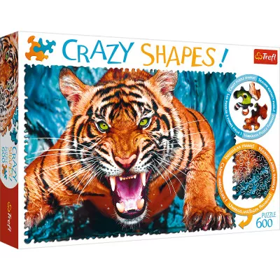 Puzzle 600 elem Crazy shapes - Oko w oko z tygrysem
