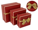 Zestaw pudełek czerwone ze złotą wstążką (S: 14*14*7 
M: 17*17*9
 L: 21*21*10cm) 3 szt.
