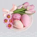 Serwetka Wielkanoc lunch - Easter Eggs with Pink Tulips and Primroses SLWL009901