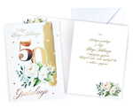 Karnet 50 Rocznica ślubu złocony, białe kwiaty V-111 (14x18,5cm)