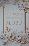 Karnet Ślub złocony, białe kwiaty (13x20,5cm) S-0405