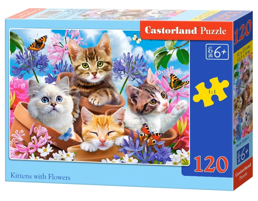 Puzzle 120 elem. Kittens with Flowers