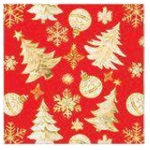 Serwetka Lunch Decor Golden Christmas Trees Red 33x33 20szt./op.