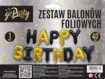 Zestaw balonów foliowych "Happy Birthday" 40cm. czarno złote litery