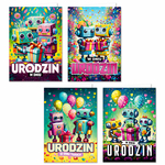 Karnet B6 Urodziny dziecięce, roboty mix