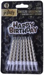 Świeczki urodzinowe złote z banerem Happy Birthday, 16szt.