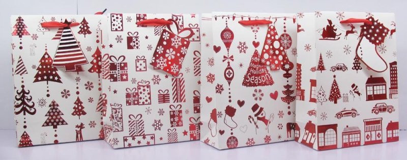 Torebka świąteczna pionowa średnia czerwień 26x32x10 - Thumbnail 1