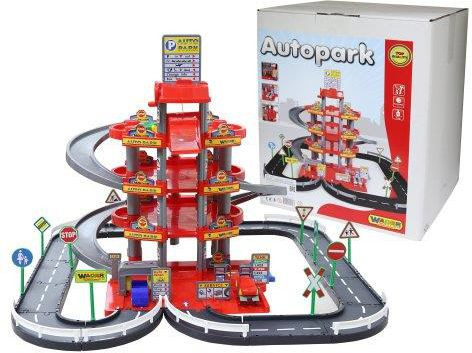 Parking 4-poziomowy z drogą i samochodami czerwony - Thumbnail 1