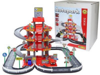 Parking 4-poziomowy z drogą i samochodami czerwony