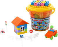 Klocki "Budowniczy" 84 el. w wiaderku "Maxi" z pokrywą