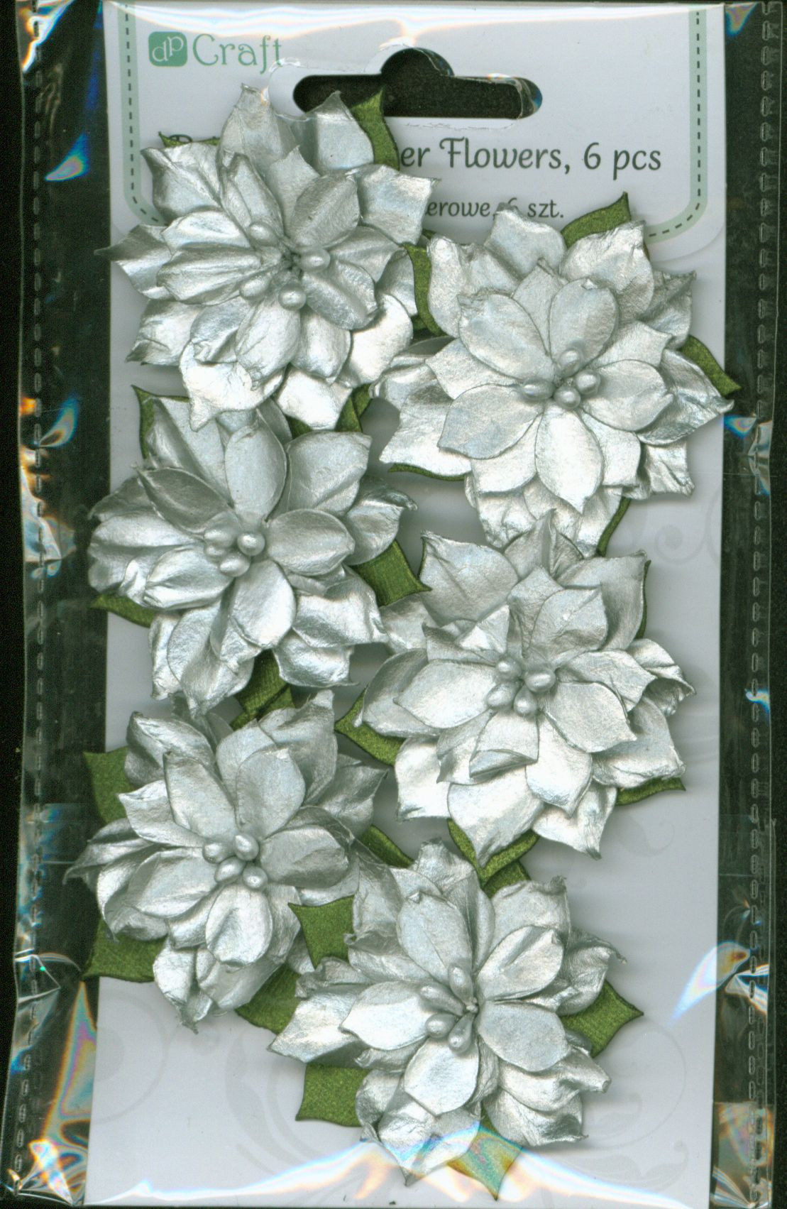 Poinsecje papierowe 6szt silver * - Thumbnail 1