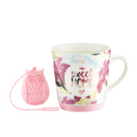 Kubek sweet 290ml kwiaty z zaparzaczem silikonowym
